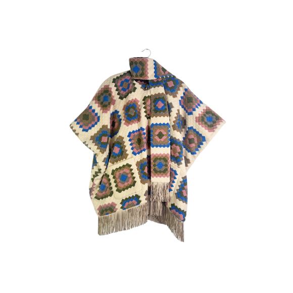 Hutch Rai Reversible Crochet Poncho Boho Granny Square Fringe Oversized M/L - Picture 7 of 14